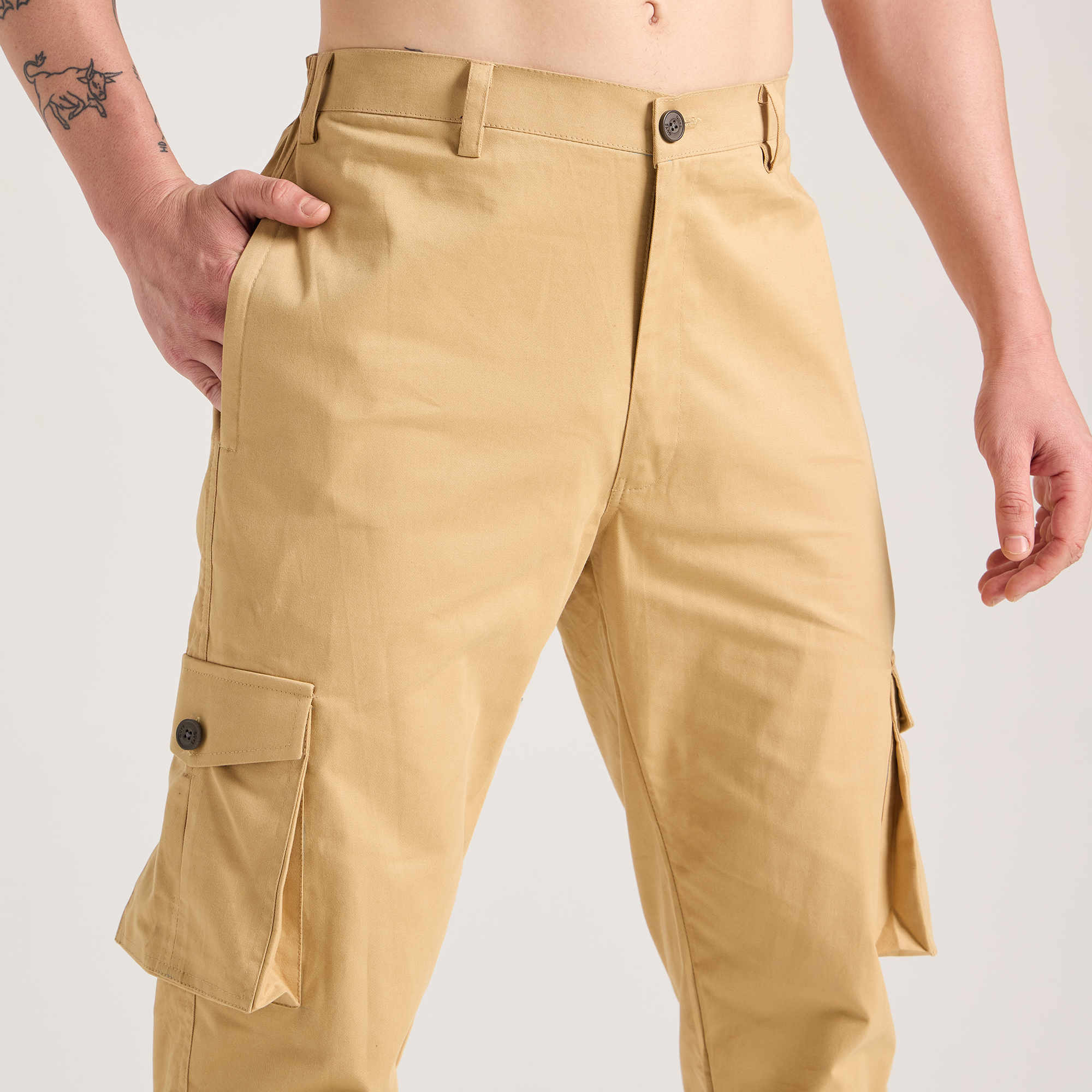Inception Men’s Stylish Comfort Fit Cargos (Tan) - Image 6